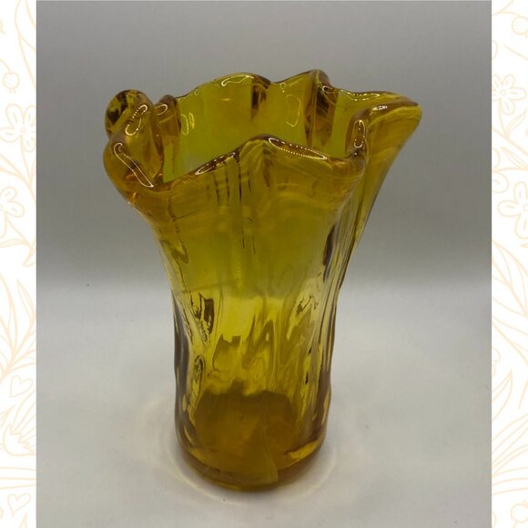 Vintage Orange Glowy Stretch Glass Yellow Vase - Picture 3 of 3